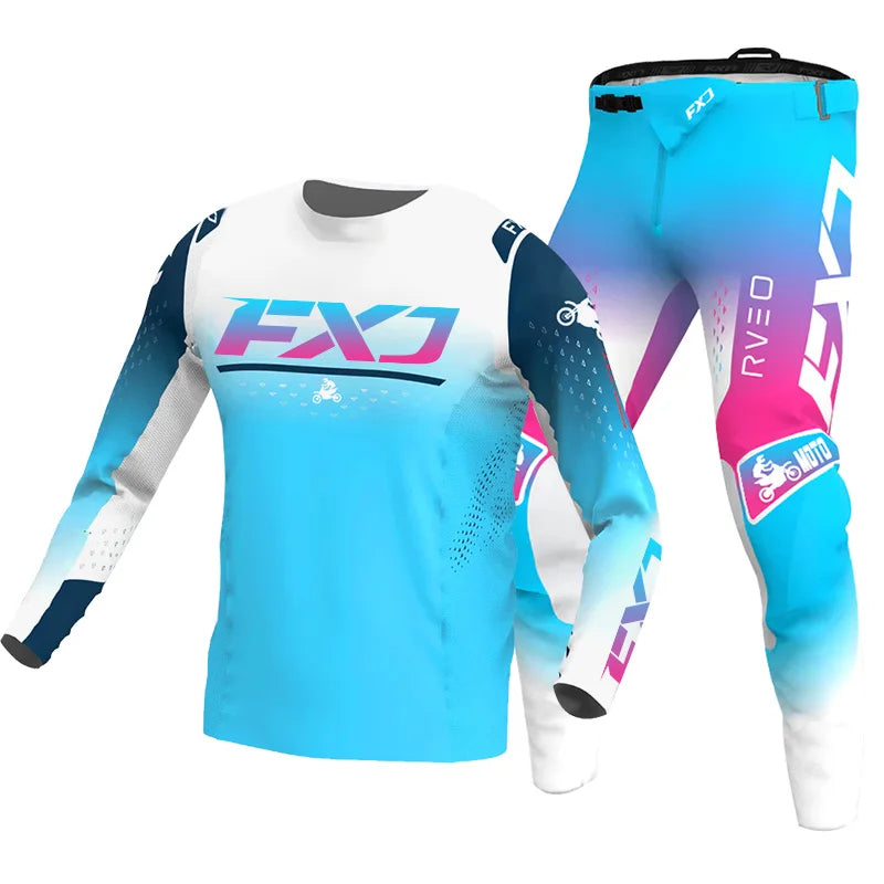Off road motorcycle jersey and pants adult white pink yellow motocross suit man woman customize name number gear set Enduro