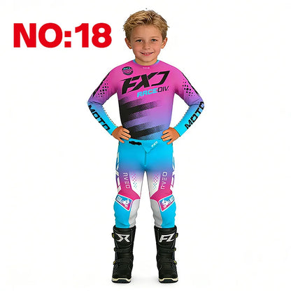 motocross child set Motorcycle jersey and pants kids clothing big girl Youth Red mx gear set Customized Number Name racing suit