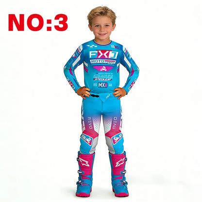 motocross child set Motorcycle jersey and pants kids clothing big girl Youth Red mx gear set Customized Number Name racing suit