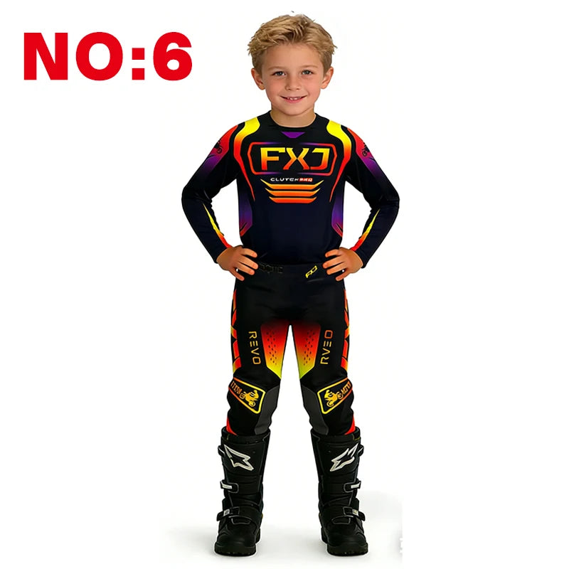 motocross child set Motorcycle jersey and pants kids clothing big girl Youth Red mx gear set Customized Number Name racing suit