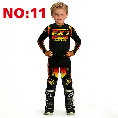 motocross child set Motorcycle jersey and pants kids clothing big girl Youth Red mx gear set Customized Number Name racing suit