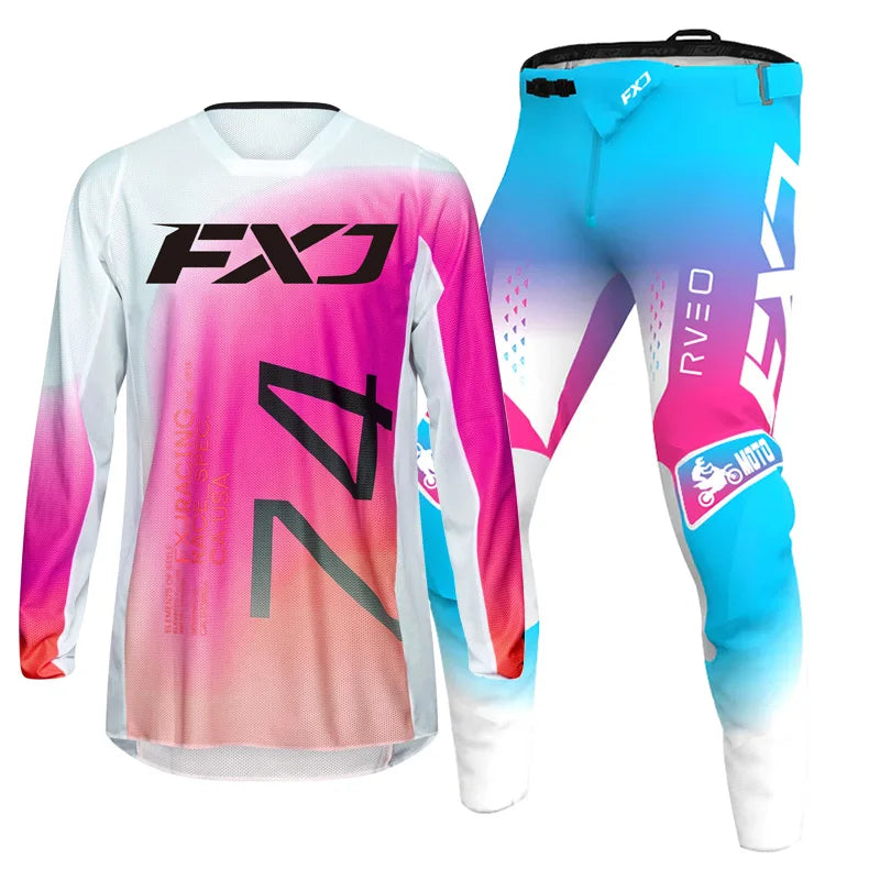 Off road motorcycle jersey and pants adult white pink yellow motocross suit man woman customize name number gear set Enduro