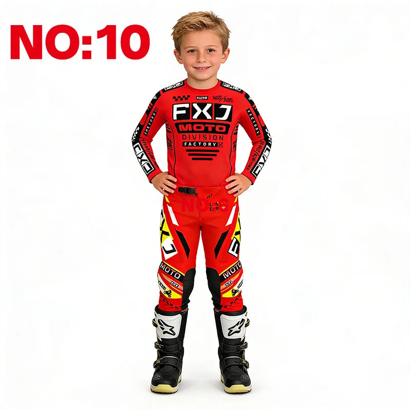 motocross child set Motorcycle jersey and pants kids clothing big girl Youth Red mx gear set Customized Number Name racing suit