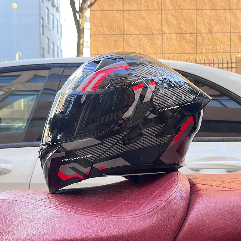 ORZ Full Face Motorcycle Helmet Mecha Geometric Pattern Racing Helmet DOT Certified Safety Helmet Facelift helmet