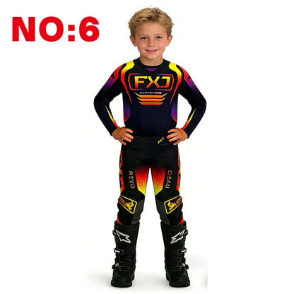 motocross child set Motorcycle jersey and pants kids clothing big girl Youth Red mx gear set Customized Number Name racing suit