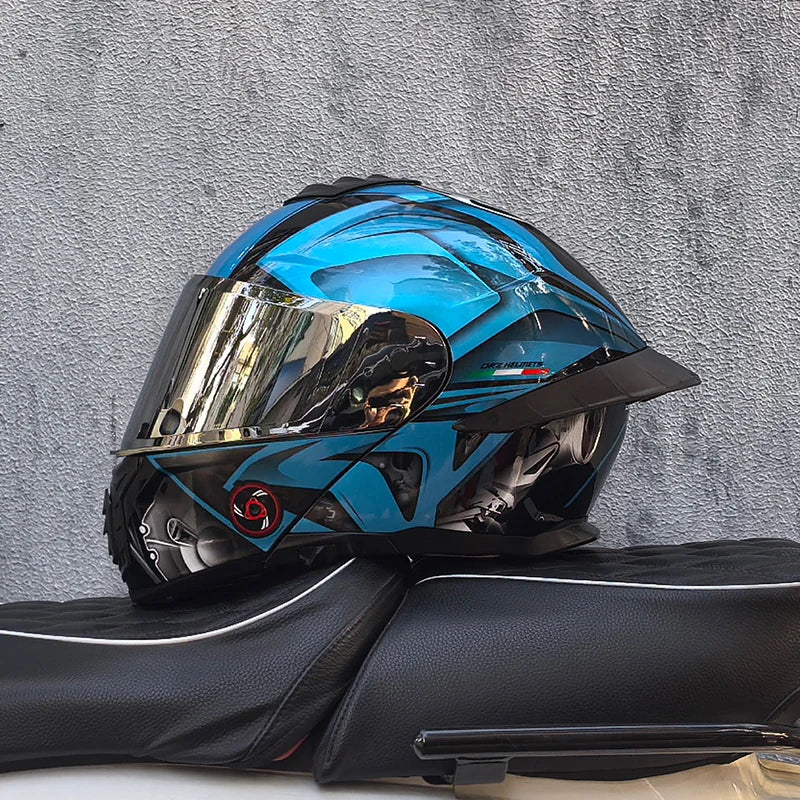 ORZ-B08A Full Face Motorcycle Helmet Glossy Mecha Pattern Racing Helmet Italian Style DOT Certified Safety Helmet with Tinted Vi