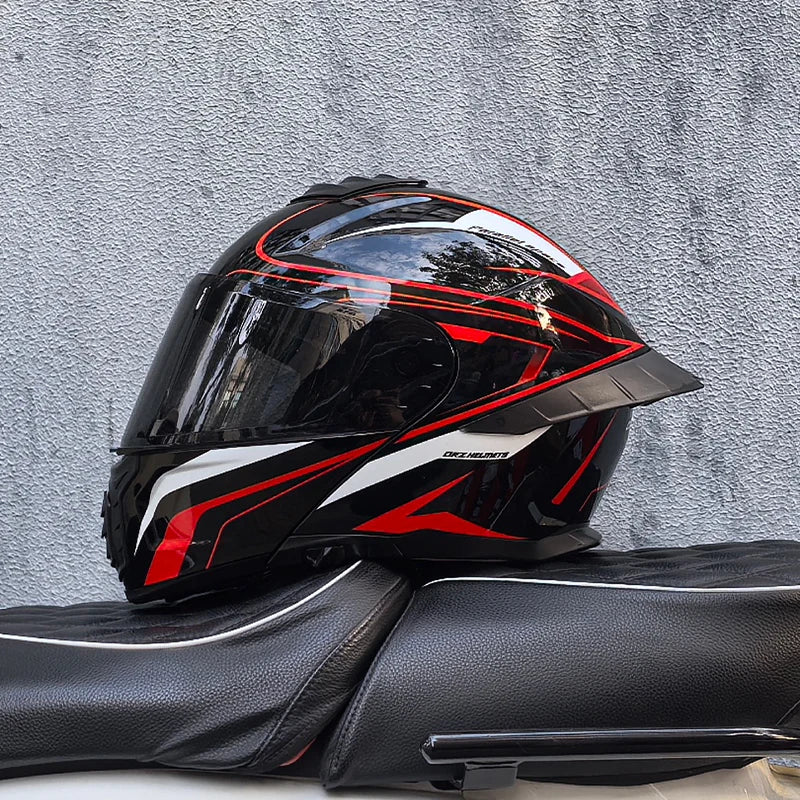 ORZ-B08A Full Face Motorcycle Helmet Glossy Mecha Pattern Racing Helmet Italian Style DOT Certified Safety Helmet with Tinted Vi