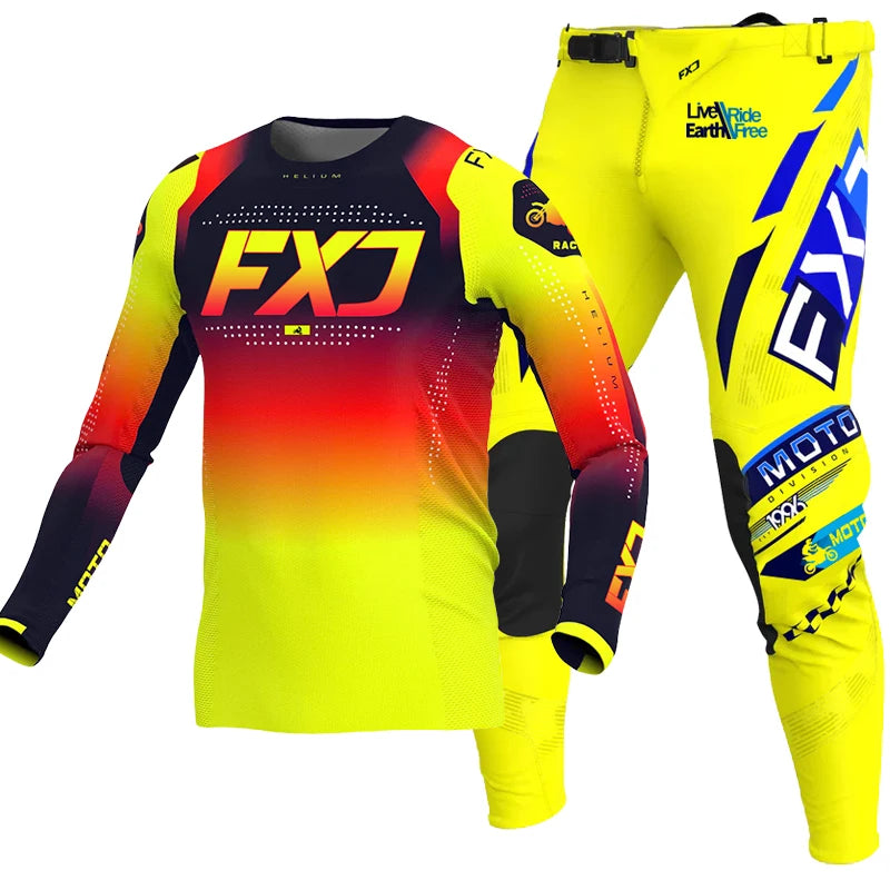 Off road motorcycle jersey and pants adult white pink yellow motocross suit man woman customize name number gear set Enduro