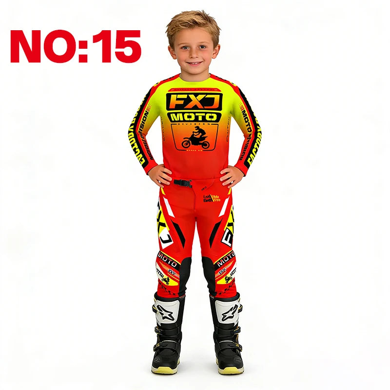 motocross child set Motorcycle jersey and pants kids clothing big girl Youth Red mx gear set Customized Number Name racing suit