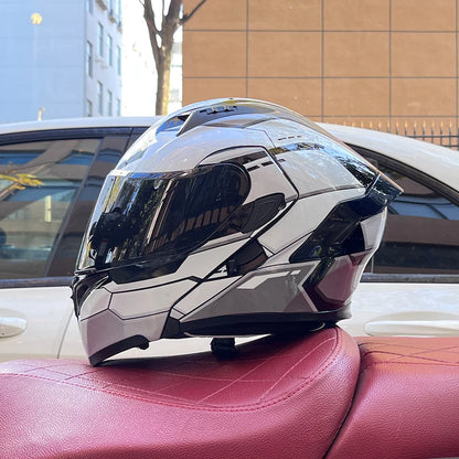 ORZ Full Face Motorcycle Helmet Mecha Geometric Pattern Racing Helmet DOT Certified Safety Helmet Facelift helmet