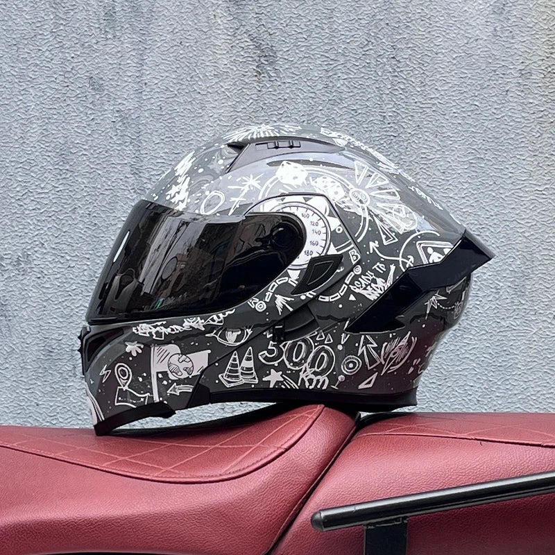 ORZ Full Face Motorcycle Helmet Mecha Geometric Pattern Racing Helmet DOT Certified Safety Helmet Facelift helmet