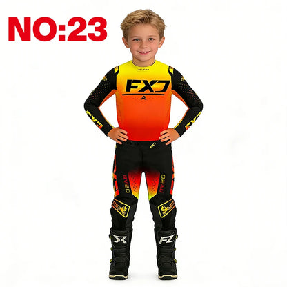 motocross child set Motorcycle jersey and pants kids clothing big girl Youth Red mx gear set Customized Number Name racing suit