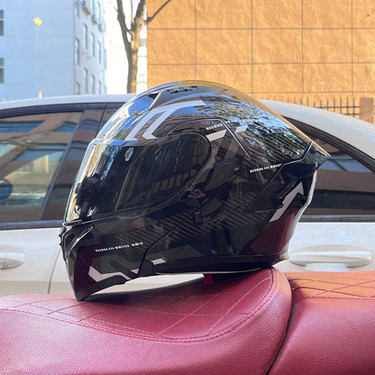 ORZ Full Face Motorcycle Helmet Mecha Geometric Pattern Racing Helmet DOT Certified Safety Helmet Facelift helmet