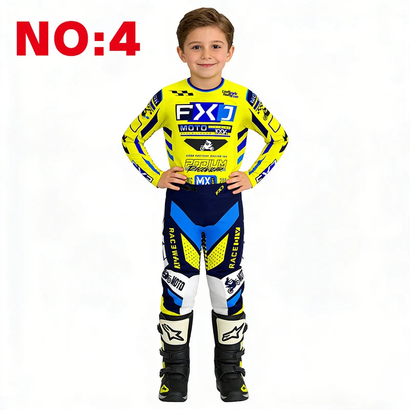 motocross child set Motorcycle jersey and pants kids clothing big girl Youth Red mx gear set Customized Number Name racing suit