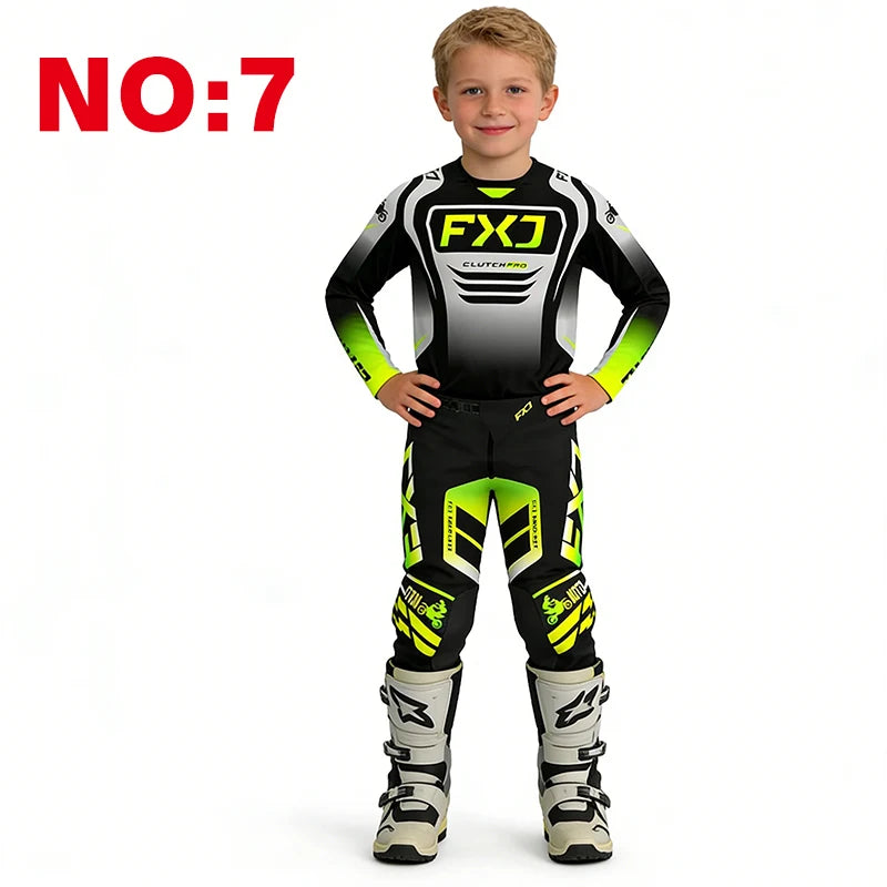 motocross child set Motorcycle jersey and pants kids clothing big girl Youth Red mx gear set Customized Number Name racing suit