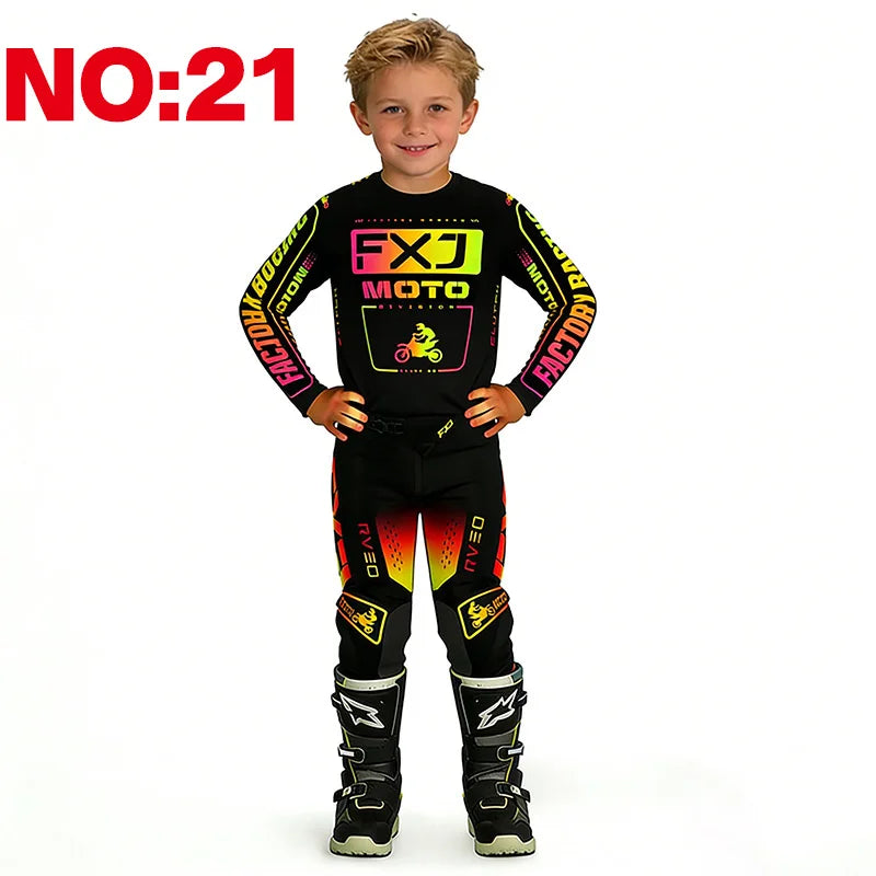 motocross child set Motorcycle jersey and pants kids clothing big girl Youth Red mx gear set Customized Number Name racing suit