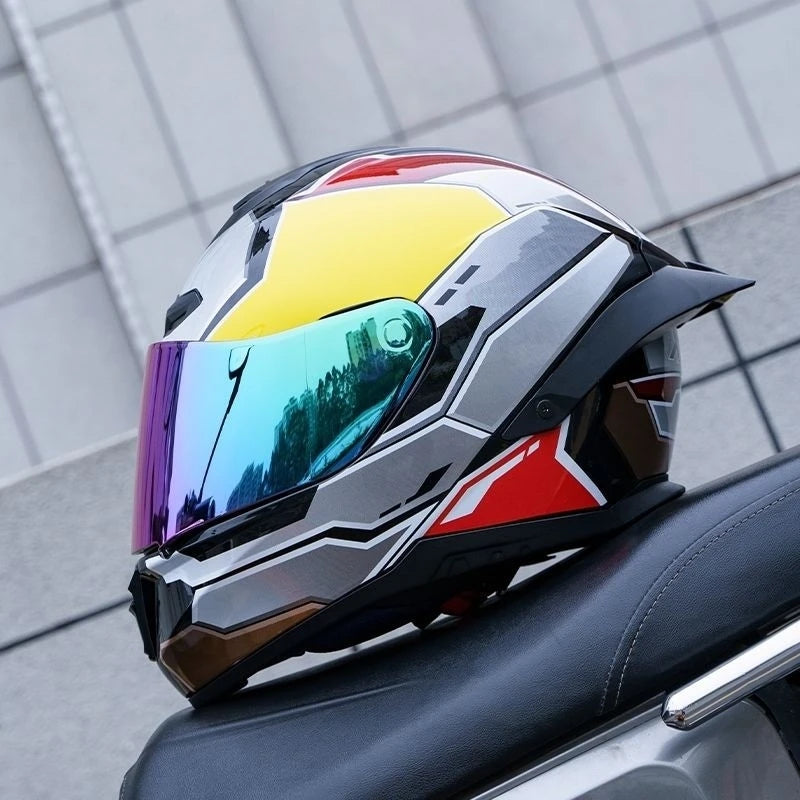 Motorbike Racing Helmet Full Face Motorcycle Helmet Safety Helmet For Men Women Summer Personality Locomotive Big Tail Helmet