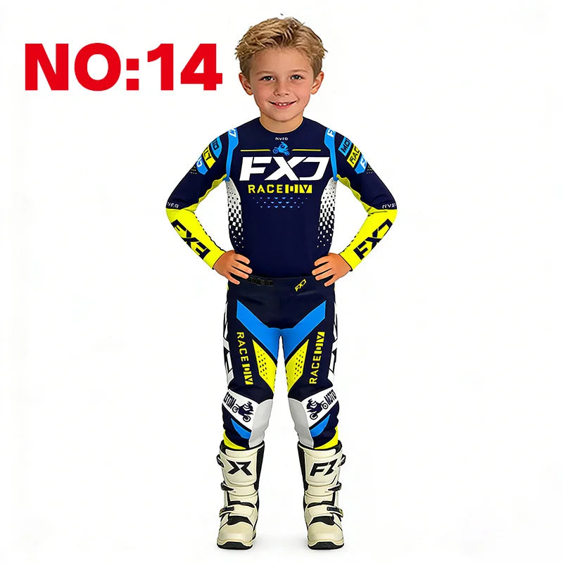 motocross child set Motorcycle jersey and pants kids clothing big girl Youth Red mx gear set Customized Number Name racing suit