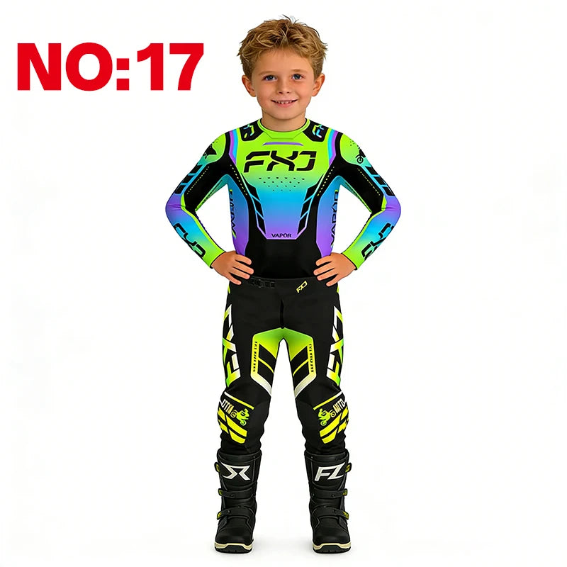 motocross child set Motorcycle jersey and pants kids clothing big girl Youth Red mx gear set Customized Number Name racing suit