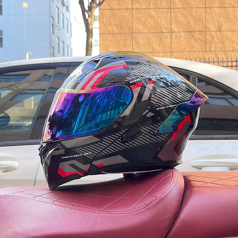 ORZ Full Face Motorcycle Helmet Mecha Geometric Pattern Racing Helmet DOT Certified Safety Helmet Facelift helmet