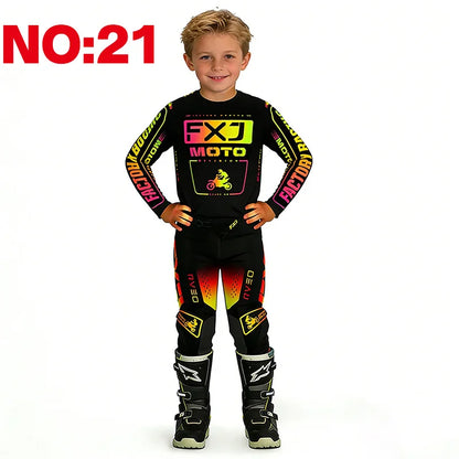 motocross child set Motorcycle jersey and pants kids clothing big girl Youth Red mx gear set Customized Number Name racing suit