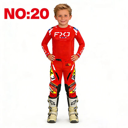 motocross child set Motorcycle jersey and pants kids clothing big girl Youth Red mx gear set Customized Number Name racing suit