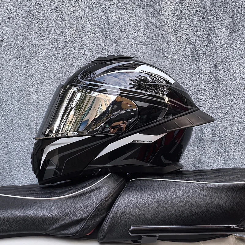 ORZ-B08A Full Face Motorcycle Helmet Glossy Mecha Pattern Racing Helmet Italian Style DOT Certified Safety Helmet with Tinted Vi