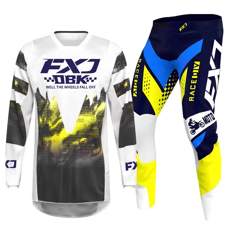 Off road motorcycle jersey and pants adult white pink yellow motocross suit man woman customize name number gear set Enduro