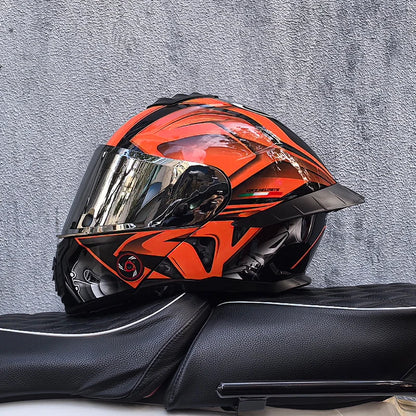ORZ-B08A Full Face Motorcycle Helmet Glossy Mecha Pattern Racing Helmet Italian Style DOT Certified Safety Helmet with Tinted Vi