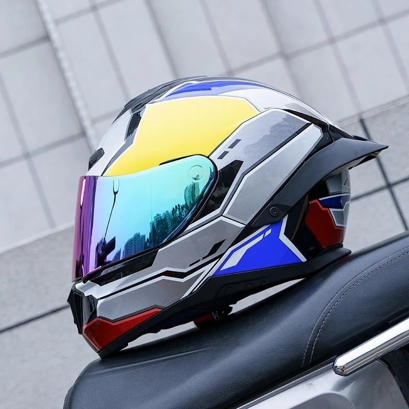 Motorbike Racing Helmet Full Face Motorcycle Helmet Safety Helmet For Men Women Summer Personality Locomotive Big Tail Helmet