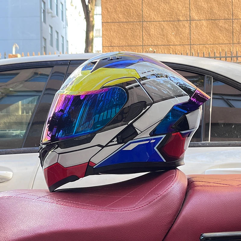 ORZ Full Face Motorcycle Helmet Mecha Geometric Pattern Racing Helmet DOT Certified Safety Helmet Facelift helmet