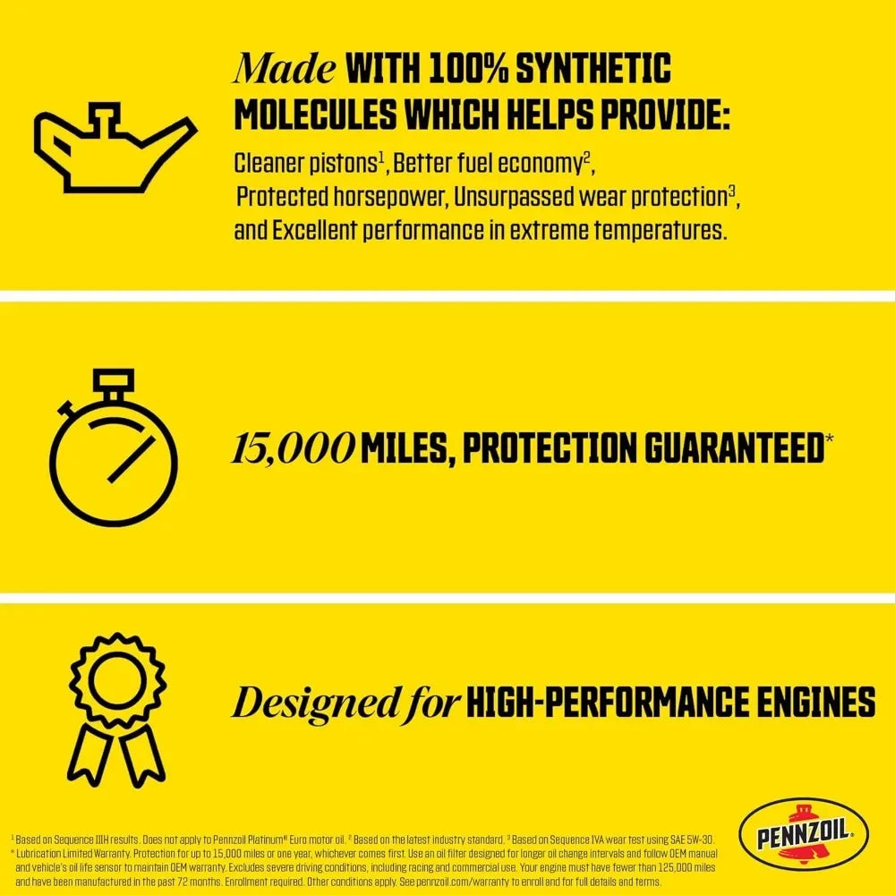 Pennzoil Platinum Full Synthetic 10W-30 Motor Oil For High Performance Engine Protection And Durability