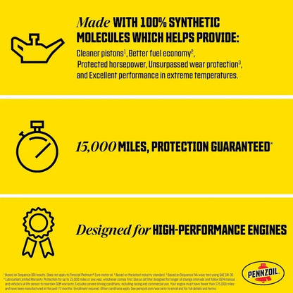 Pennzoil Platinum Full Synthetic 10W-30 Motor Oil For High Performance Engine Protection And Durability