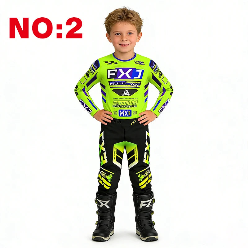 motocross child set Motorcycle jersey and pants kids clothing big girl Youth Red mx gear set Customized Number Name racing suit