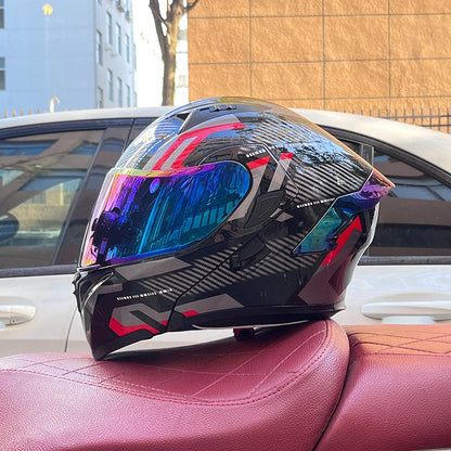 ORZ Full Face Motorcycle Helmet Mecha Geometric Pattern Racing Helmet DOT Certified Safety Helmet Facelift helmet