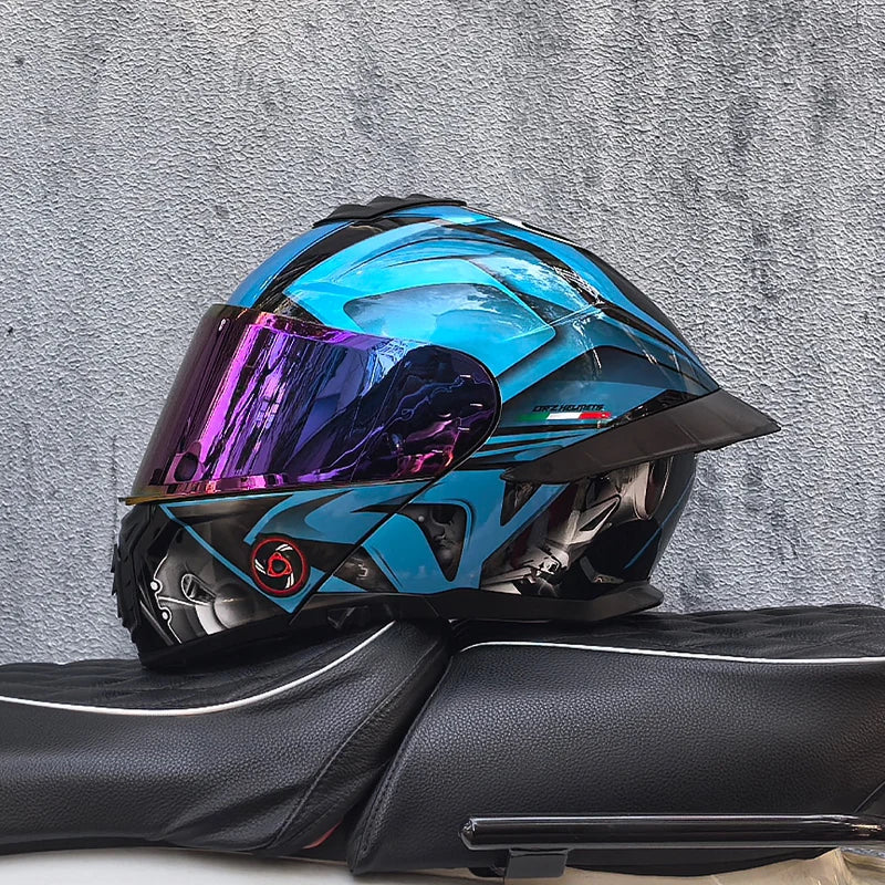 ORZ-B08A Full Face Motorcycle Helmet Glossy Mecha Pattern Racing Helmet Italian Style DOT Certified Safety Helmet with Tinted Vi