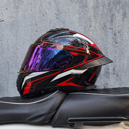 ORZ-B08A Full Face Motorcycle Helmet Glossy Mecha Pattern Racing Helmet Italian Style DOT Certified Safety Helmet with Tinted Vi