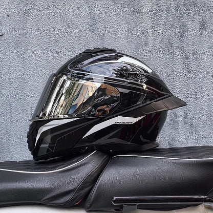 ORZ-B08A Full Face Motorcycle Helmet Glossy Mecha Pattern Racing Helmet Italian Style DOT Certified Safety Helmet with Tinted Vi