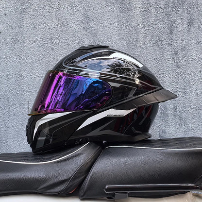 ORZ-B08A Full Face Motorcycle Helmet Glossy Mecha Pattern Racing Helmet Italian Style DOT Certified Safety Helmet with Tinted Vi