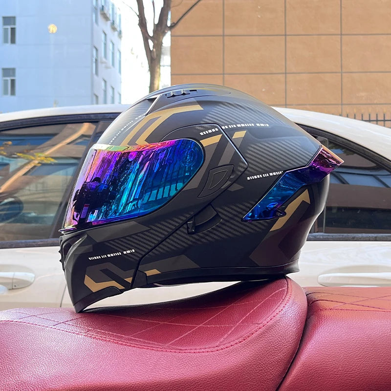 ORZ Full Face Motorcycle Helmet Mecha Geometric Pattern Racing Helmet DOT Certified Safety Helmet Facelift helmet