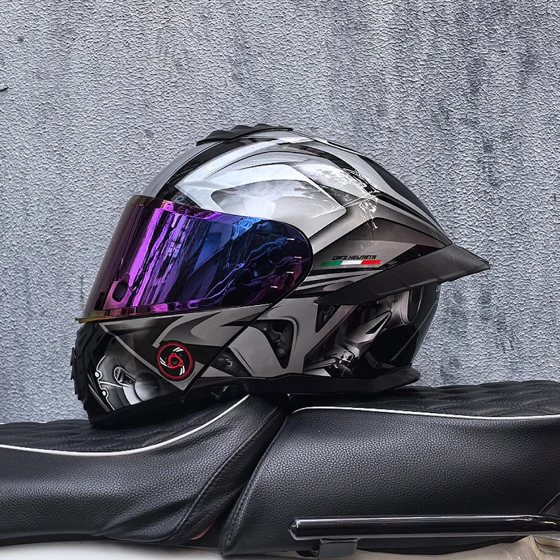 ORZ-B08A Full Face Motorcycle Helmet Glossy Mecha Pattern Racing Helmet Italian Style DOT Certified Safety Helmet with Tinted Vi