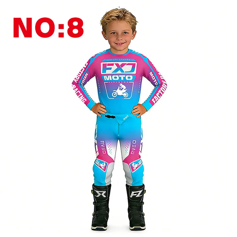 motocross child set Motorcycle jersey and pants kids clothing big girl Youth Red mx gear set Customized Number Name racing suit