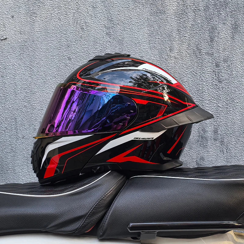 ORZ-B08A Full Face Motorcycle Helmet Glossy Mecha Pattern Racing Helmet Italian Style DOT Certified Safety Helmet with Tinted Vi