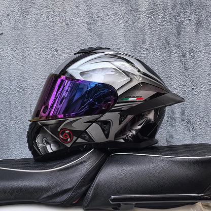 ORZ-B08A Full Face Motorcycle Helmet Glossy Mecha Pattern Racing Helmet Italian Style DOT Certified Safety Helmet with Tinted Vi