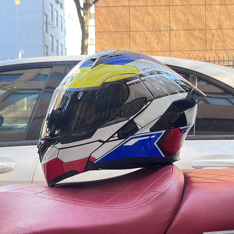 ORZ Full Face Motorcycle Helmet Mecha Geometric Pattern Racing Helmet DOT Certified Safety Helmet Facelift helmet