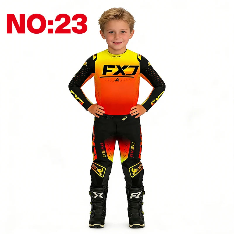 motocross child set Motorcycle jersey and pants kids clothing big girl Youth Red mx gear set Customized Number Name racing suit