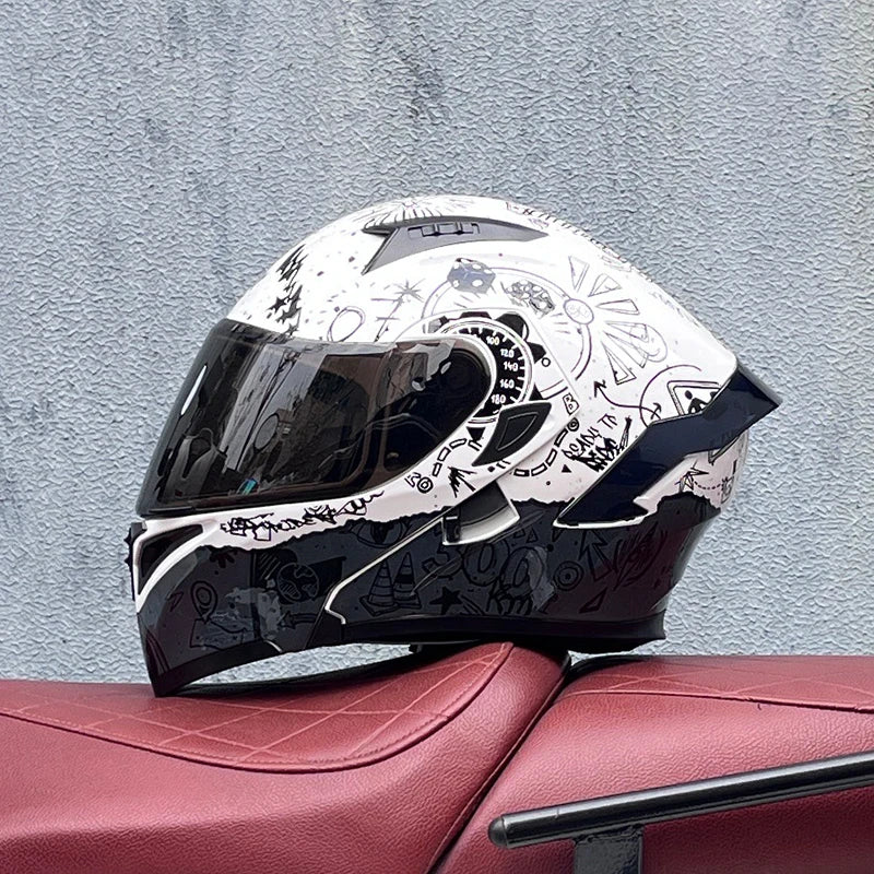 ORZ Full Face Motorcycle Helmet Mecha Geometric Pattern Racing Helmet DOT Certified Safety Helmet Facelift helmet