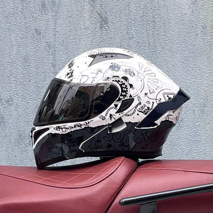 ORZ Full Face Motorcycle Helmet Mecha Geometric Pattern Racing Helmet DOT Certified Safety Helmet Facelift helmet