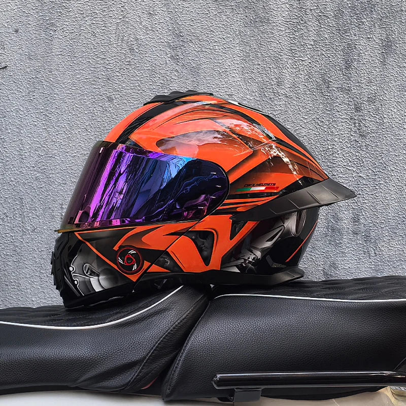 ORZ-B08A Full Face Motorcycle Helmet Glossy Mecha Pattern Racing Helmet Italian Style DOT Certified Safety Helmet with Tinted Vi