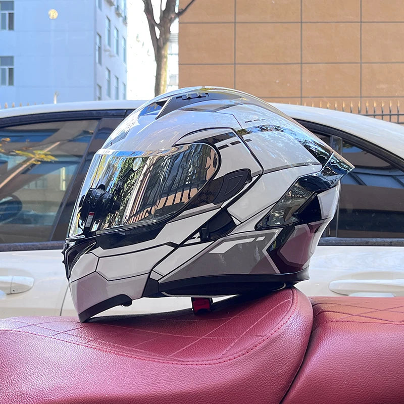 ORZ Full Face Motorcycle Helmet Mecha Geometric Pattern Racing Helmet DOT Certified Safety Helmet Facelift helmet